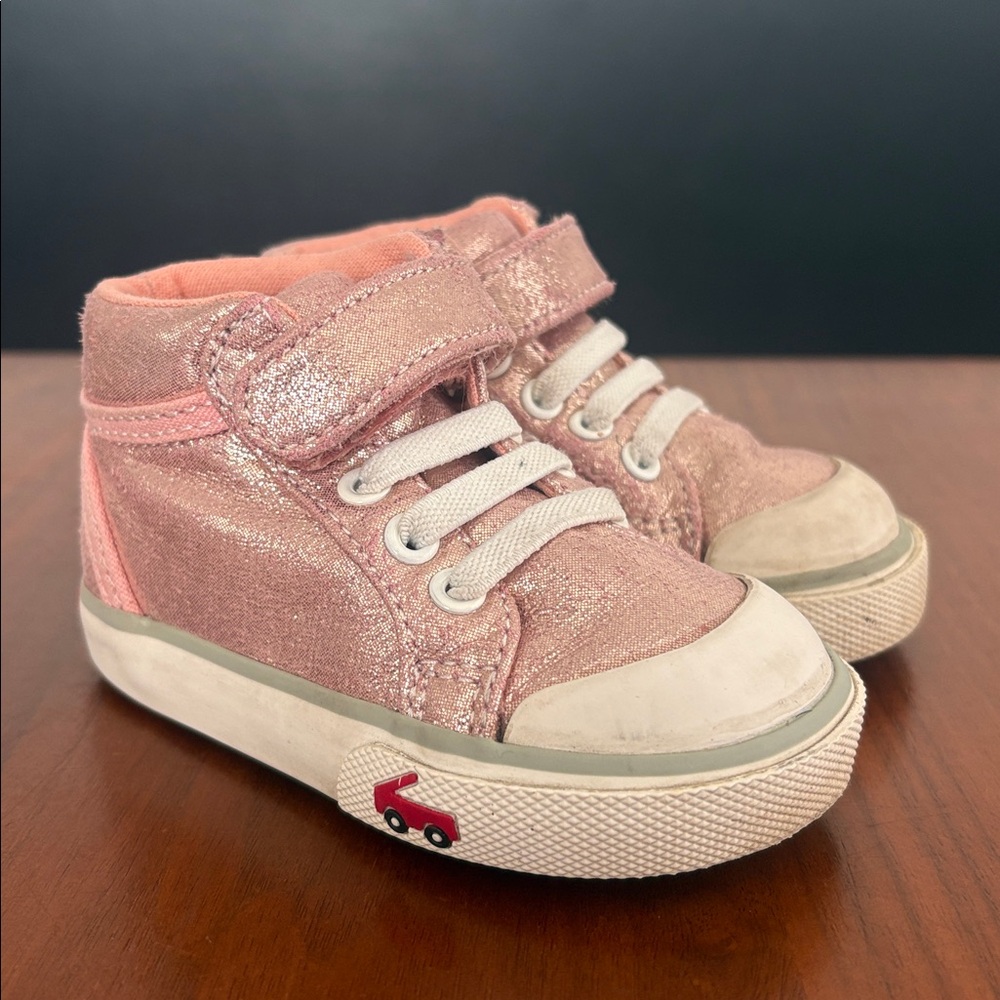 See Kai Run, Belmont pink high top glitter metallic sneakers, size 4